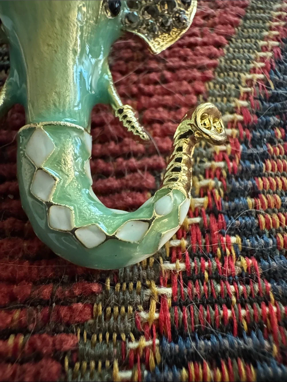 NWOT Gold-Tone Mint Green Elephant Brooch with Pink Accents